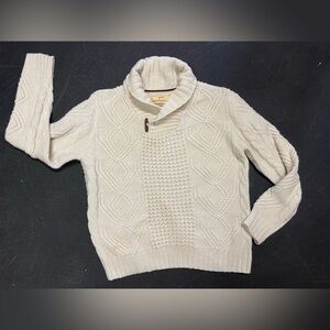 Weatherproof Cream Cable Knit Shawl-Collar Pullover